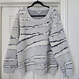 Barefoot Dreams Cream and Navy Striped Hoodie